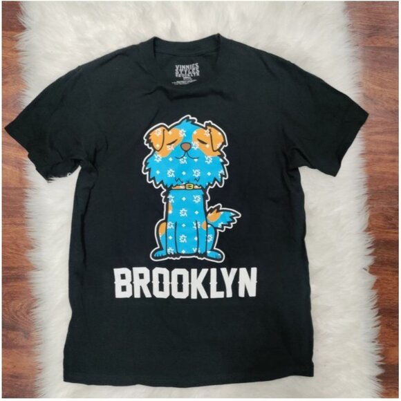 Brooklyn Vinnies Signature Blue Dog Graphic Print Short Sleeve Black Shirt Small - Picture 2 of 10